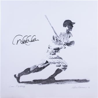 Derek Jeter Signed Leroy Neiman - "Lou Gehrig" 27x27 Stretched Canvas (JSA)